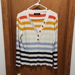 Multicolor Striped V-Neck Sweater